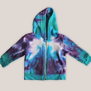 NWT Teal & Purple Tie Dye Baby Jacket Zip Up Fleece Coat Hoodie by Akasha Sun